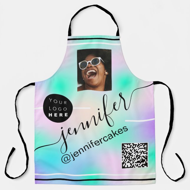 Custom Photo Logo QR Menu CODE Holograph Pink Apron (Front)
