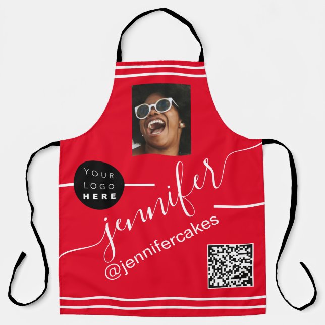 Custom Photo Logo QR Menu CODE Restaurant Red Apron (Front)