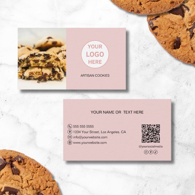 Custom Photo Logo QR Pink Bakery Business Card (Custom Photo Logo QR Pink Bakery Business Card)