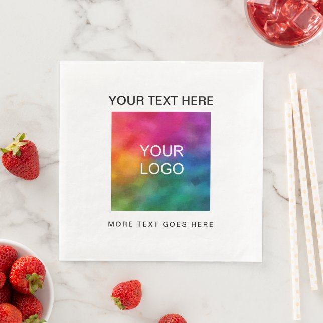 Custom Photo Logo Text White Standard Dinner Paper Napkins (Insitu)