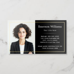 Custom photo logo thin foil border elegant black business cards