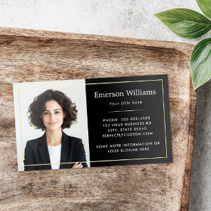 Custom photo logo thin foil border elegant black business cards