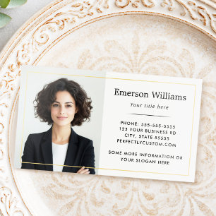 Custom photo logo thin foil border elegant white business cards
