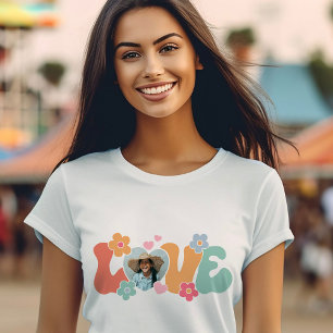 Custom Photo Love Heart Flower Hippie T-Shirt