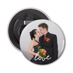 Custom Photo Love Script Button Bottle Opener