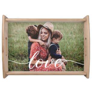 Custom Photo Love Script Mom Gift Serving Tray