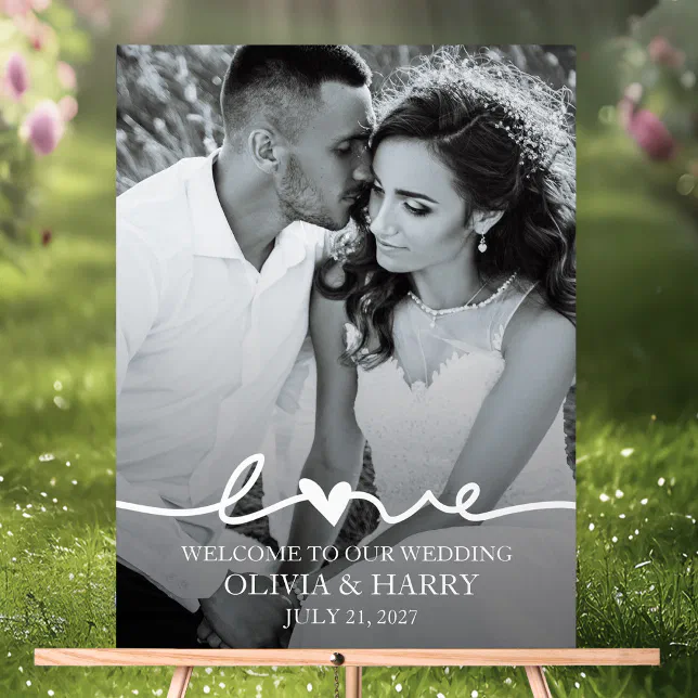 Custom Photo Love Script Wedding Acrylic Sign | Zazzle
