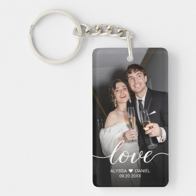 Custom Photo Love script Wedding favors Keychain (Front)