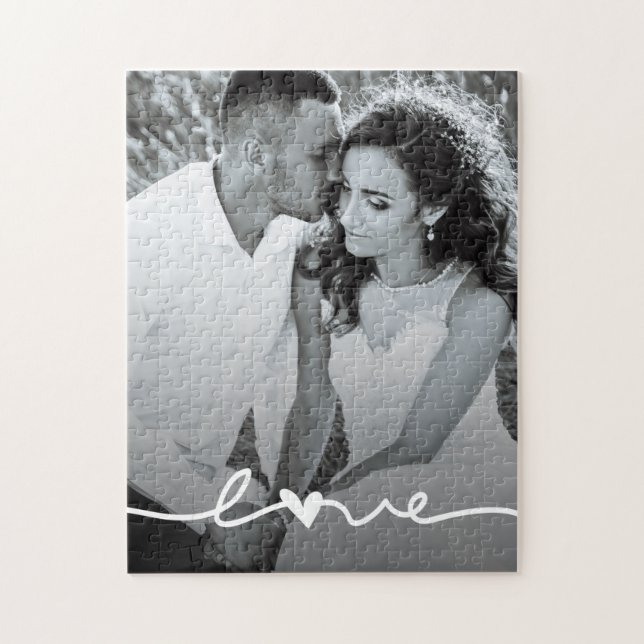 Custom Photo Love Script Wedding  Jigsaw Puzzle (Vertical)