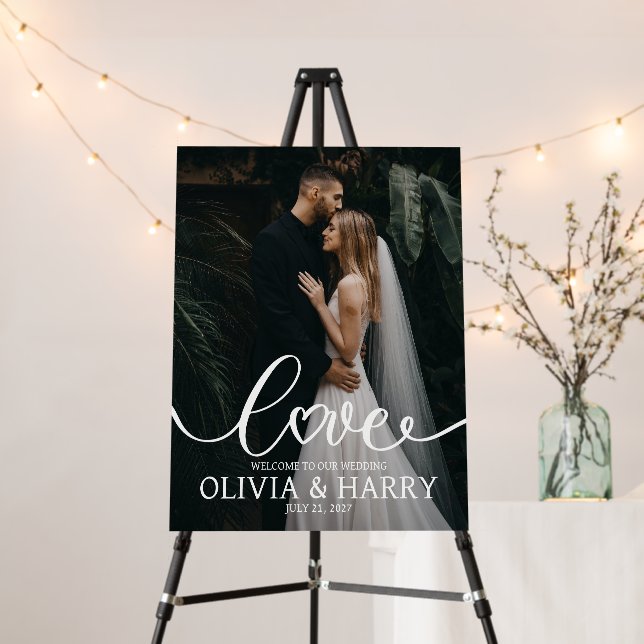 Custom Photo Love Script Wedding Welcome   Foam Board (In Situ (Stand))