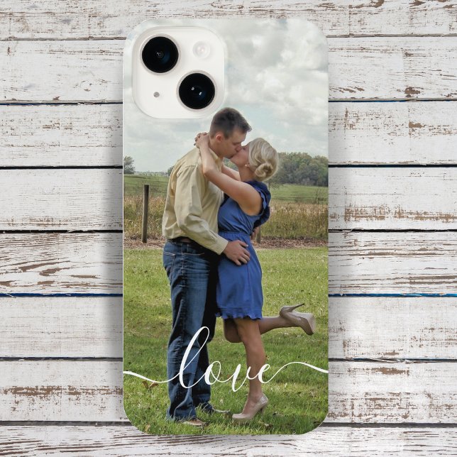 Custom Photo Love Text Brushed Script Overlay iPhone Case (Creator Uploaded)