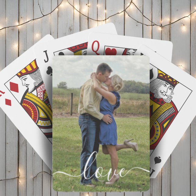 Custom Photo Love Text Brushed Script Overlay Poker Cards (Custom Photo Love Text Brushed Script Overlay Playing Cards)