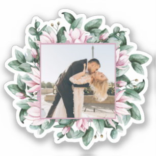 Custom Photo Magnolia Flower Frame Wedding Sticker