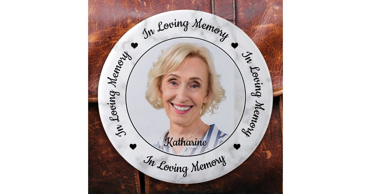 Custom Photo Marble In Loving Memory Memorial Button | Zazzle