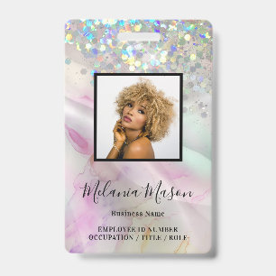 Custom Photo Marbled Holographic Glitter Staff Badge