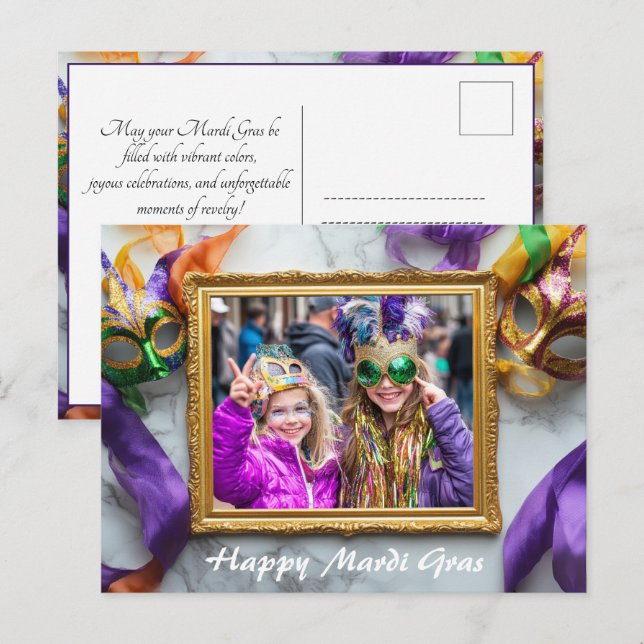 Custom photo💚💜💛 Mardi Gras Magic  Postcard (Front/Back)
