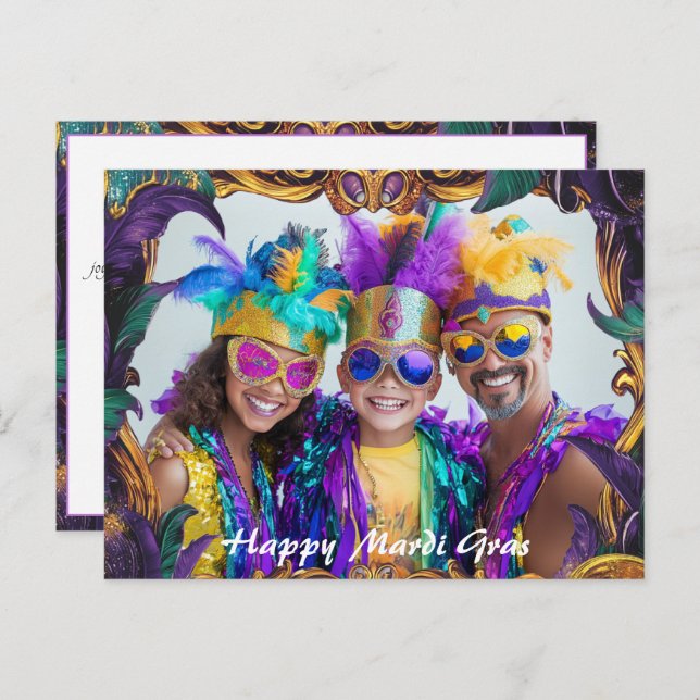 Custom photo💚💜💛 Mardi Gras Magic  Postcard (Front/Back)