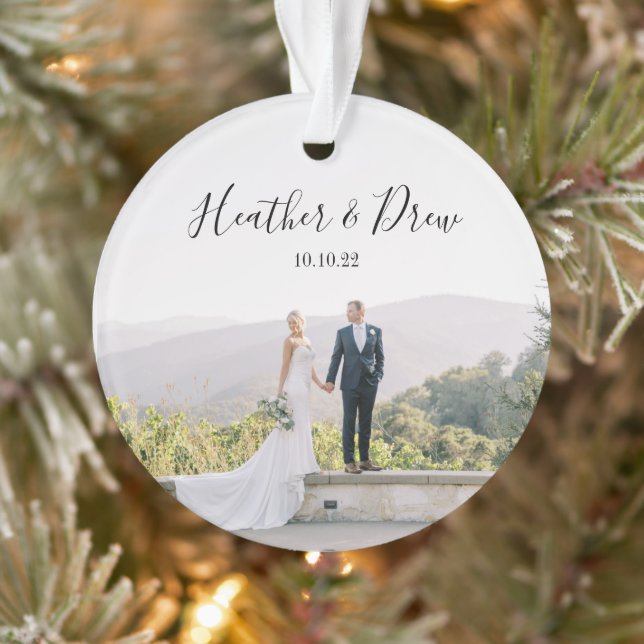 Custom Photo Married Christmas Wedding Date Ornament (Tree)