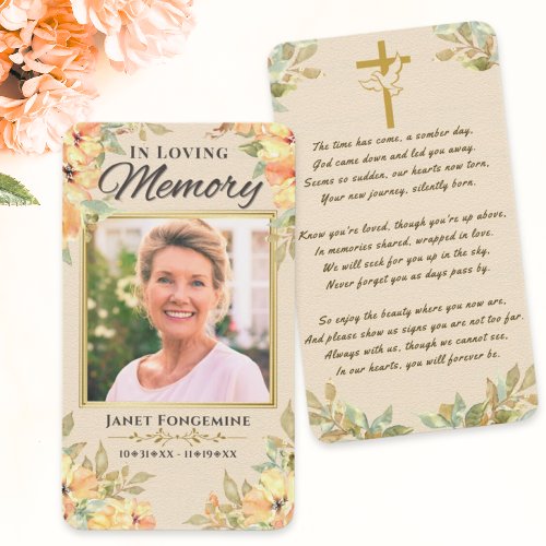Custom Photo Memorial Floral Funeral Prayer Card