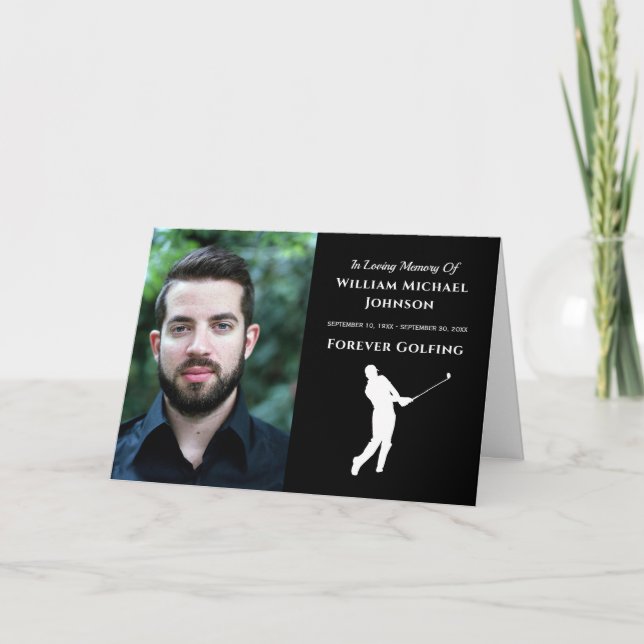 Custom Photo Memorial Funeral Forever Golfing Thank You Card (Front)