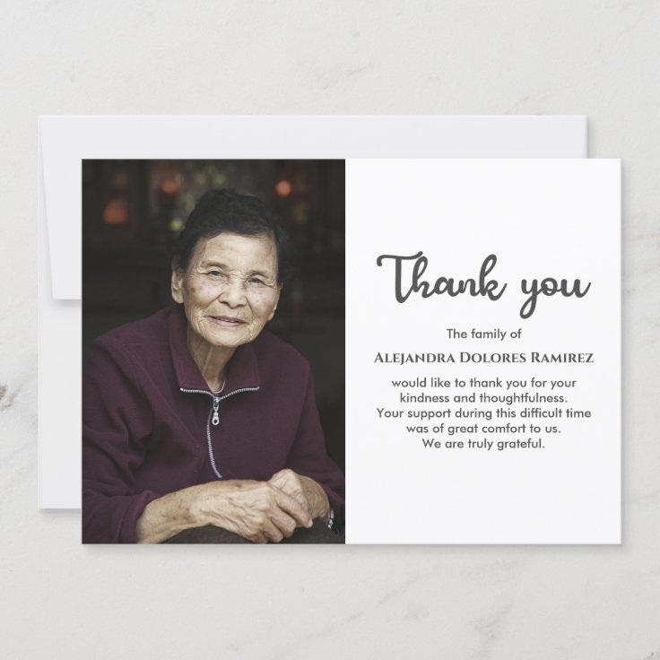 Custom Photo Memorial Funeral Sympathy Bereavement Thank You Card | Zazzle