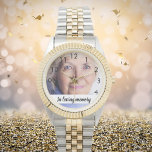 Custom photo memorial grandmother watch<br><div class="desc">Personalize and add your own photo of your photo.  A white frame with black text. Black numbers from 8 to 4.  With the text: In loving memory.</div>