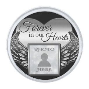 Custom Photo Memorial Heart Keychain Silver Finish Lapel Pin