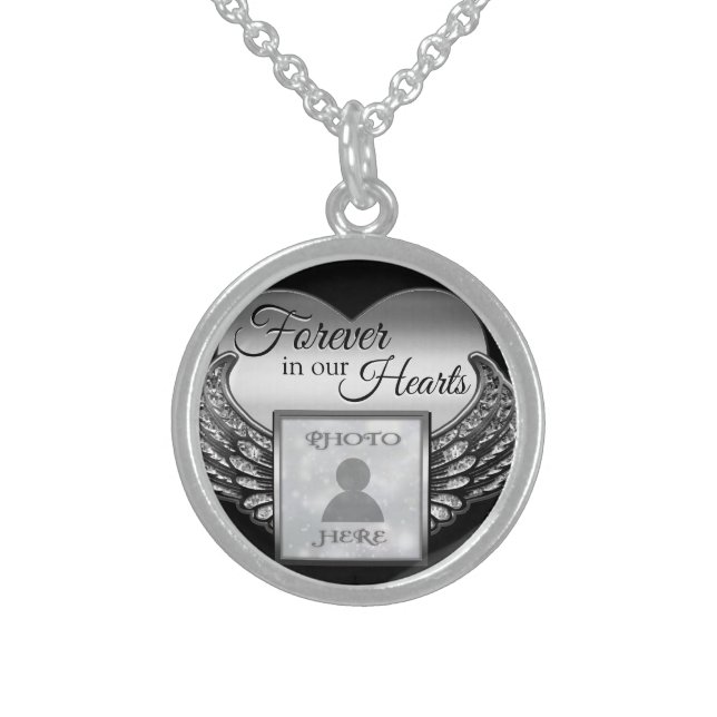 Custom Photo Memorial Heart Keychain Sterling Silver Necklace (Front)