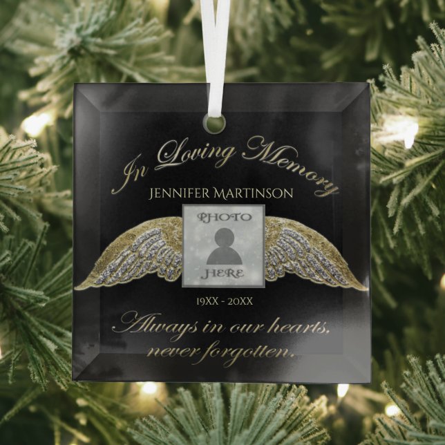 Custom Photo Memorial In Loving Memory Glass Ornament (Insitu)