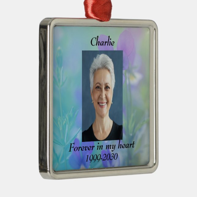 Custom Photo Memorial Keepsake Forever in my Heart Metal Ornament (Right)