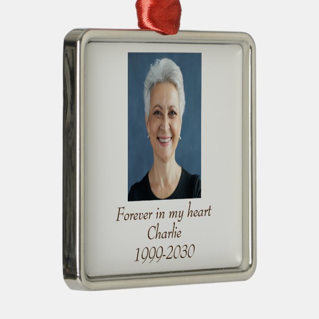 Custom Photo Memorial Keepsake Forever in my Heart Metal Ornament (Right)