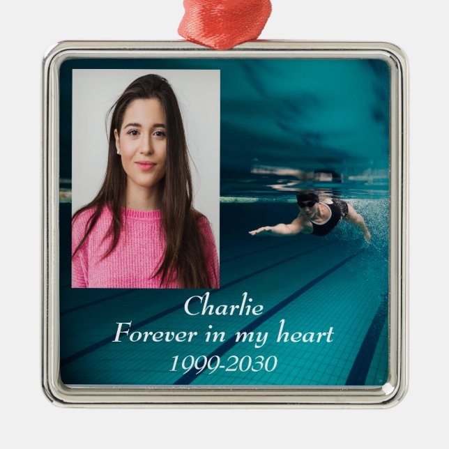 Custom Photo Memorial Keepsake Forever in my Heart Metal Ornament (Front)