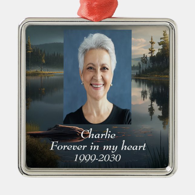 Custom Photo Memorial Keepsake Forever in my Heart Metal Ornament (Front)