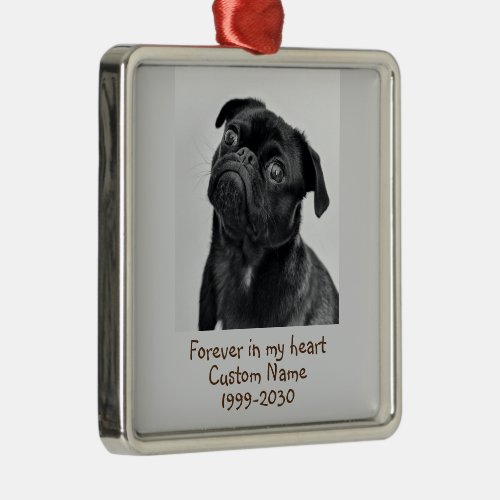 Custom Photo Memorial Keepsake Pug Dog Metal Ornament