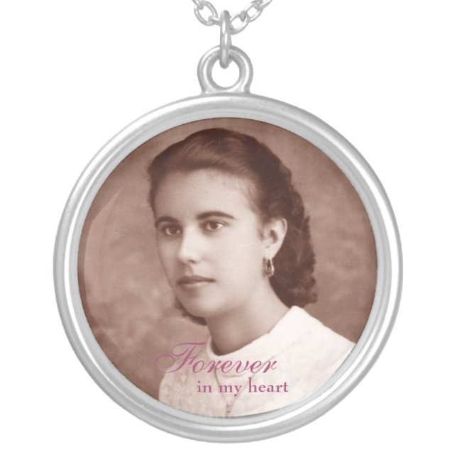 Custom Photo Memorial Keepsake Silver Plated Necklace (Front)