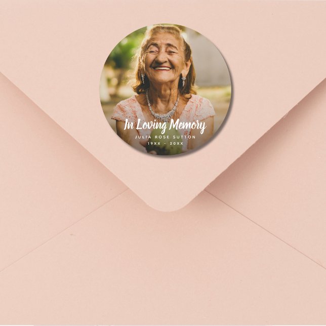 Custom Photo Memorial Tribute Funeral Death Classic Round Sticker (Memorial Photo Sticker Label)