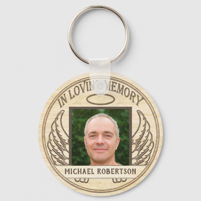 Custom Photo Memorial Wood Look Keychain (Front)