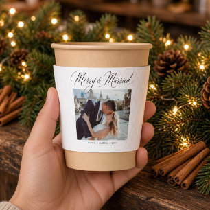 Custom Photo Merry and Married Christmas Wedding Coffee Cup Sleeve