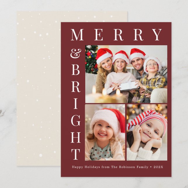 custom photo merry bright christmas holiday card (Front/Back)