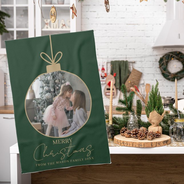 custom photo Merry Christmas bauble Kitchen Towel (Creator Uploaded)