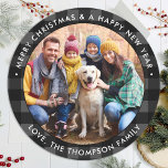 Custom Photo Merry Christmas Gray Buffalo Plaid  Classic Round Sticker<br><div class="desc">Add the finishing touch to your envelopes, mailings and stationary with these gray black buffalo plaid custom photo stickers. Personalized these round christmas stickers with your favorite photo, pet photo, family photo with and greetings. These red and black plaid stickers are perfect for envelope seals and gift wrapping. COPYRIGHT ©...</div>