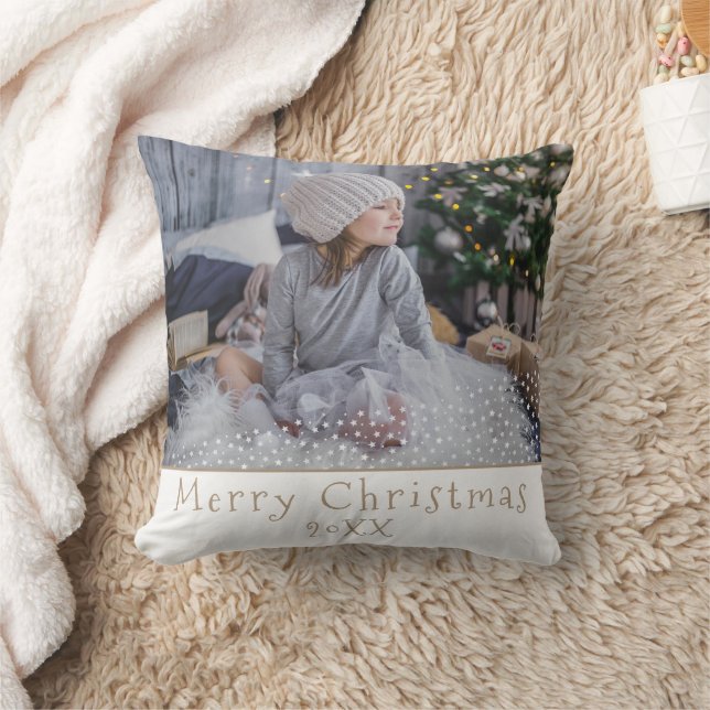 Custom Photo Merry Christmas Holiday Keepsake Throw Pillow (Blanket)