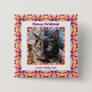 Custom Photo Merry Christmas Jolly Pet Cat Kitten Button