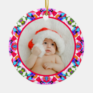 Custom Photo Merry Christmas Modern Colorful Ceramic Ornament