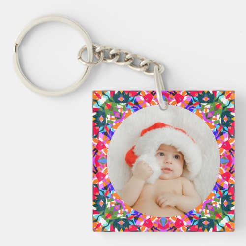 Custom Photo Merry Christmas Modern Colorful Keychain