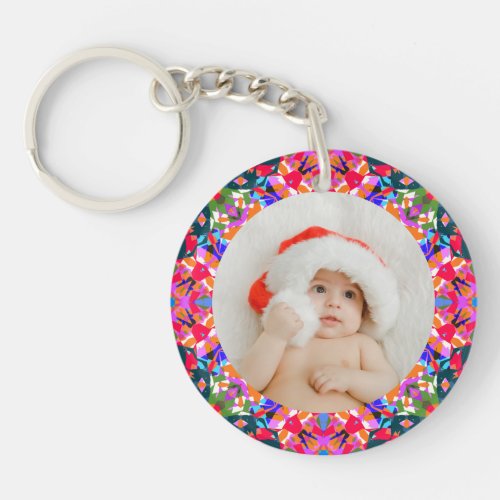 Custom Photo Merry Christmas Modern Colorful Keychain