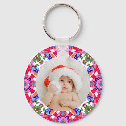 Custom Photo Merry Christmas Modern Colorful Keychain