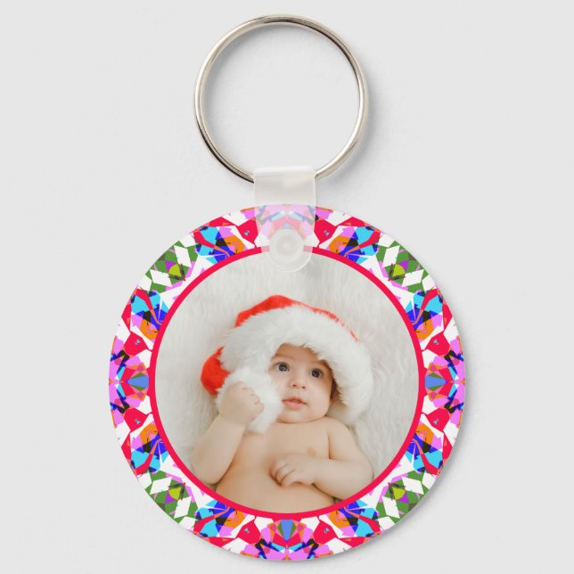 Custom Photo Merry Christmas Modern Colorful Keychain (Front)