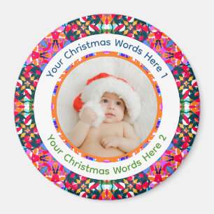 Custom Photo Merry Christmas Modern Colorful Magnet