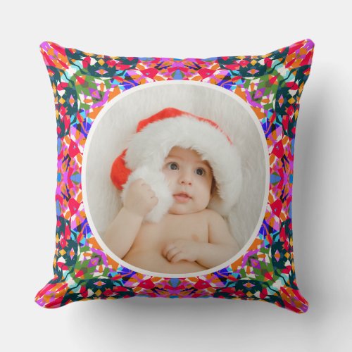 Custom Photo Merry Christmas Modern Colorful Throw Pillow